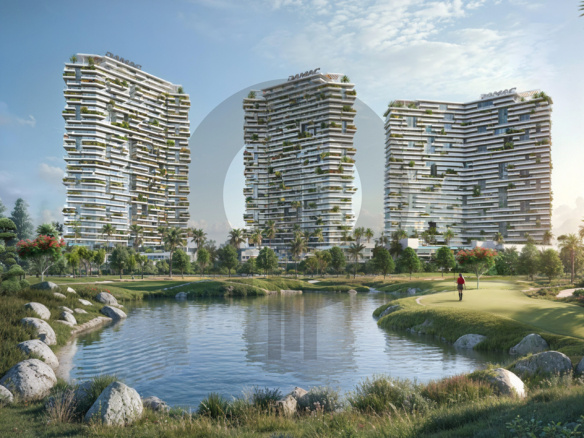 Golf Greens Apartments - three residential towers beside the lake