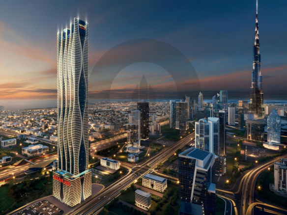 BAYZ 102 - tower at dusk with city skyline