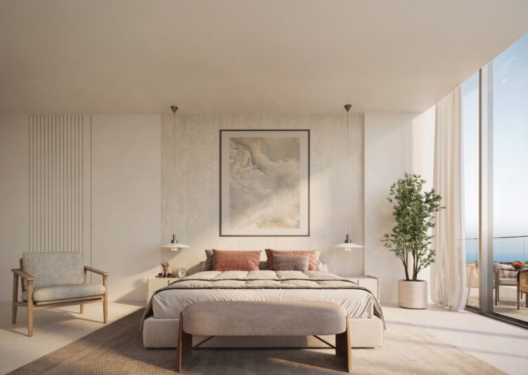 Pelagia at Al Marjan Island - bedroom with plant and artwork