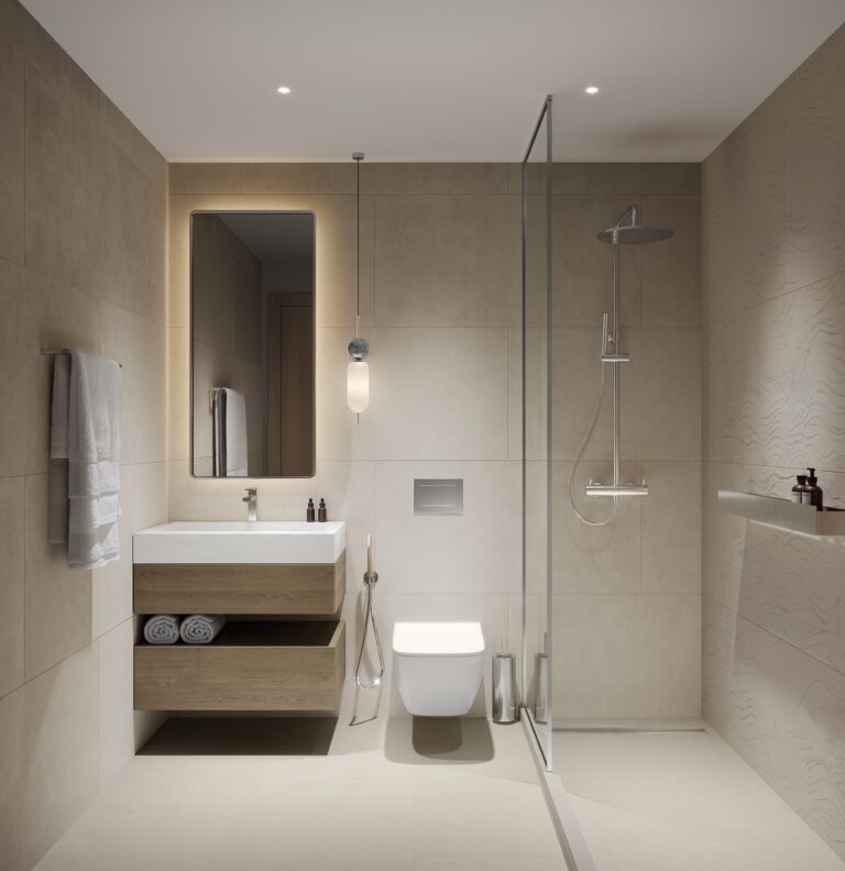 Verdania by Object 1 - bathroom with illuminated mirror and shower