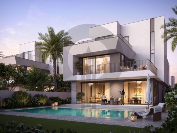 Grand Polo Club & Resort - villa with swimming pool at dusk