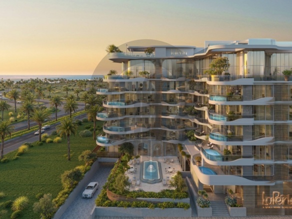 LaPerla Al Marjan Island - aerial view of the building and surrounding greenery