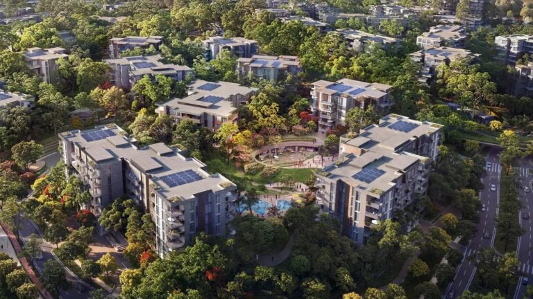 Ghaf Woods aerial view of residential clusters in City of Arabia, Dubai
