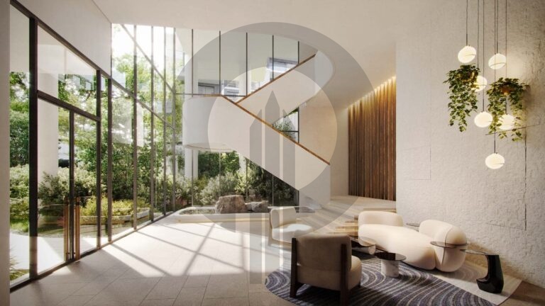 Ghaf Woods lobby with sculptural staircase