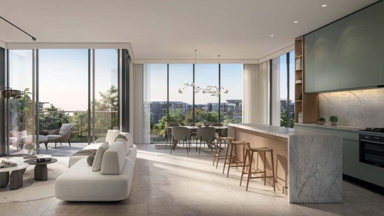 Ghaf Woods open-plan living room and kitchen