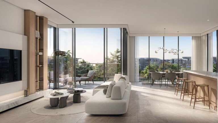 Ghaf Woods apartment living room with media wall